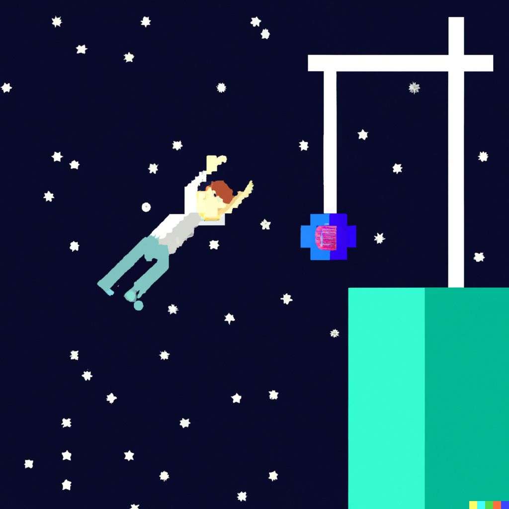 the discovery of gravity, pixel art